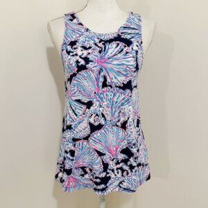 Lilly Pulitzer Kristen Tank Top Deep Sea Navy Blue Shells Seahorses Size S